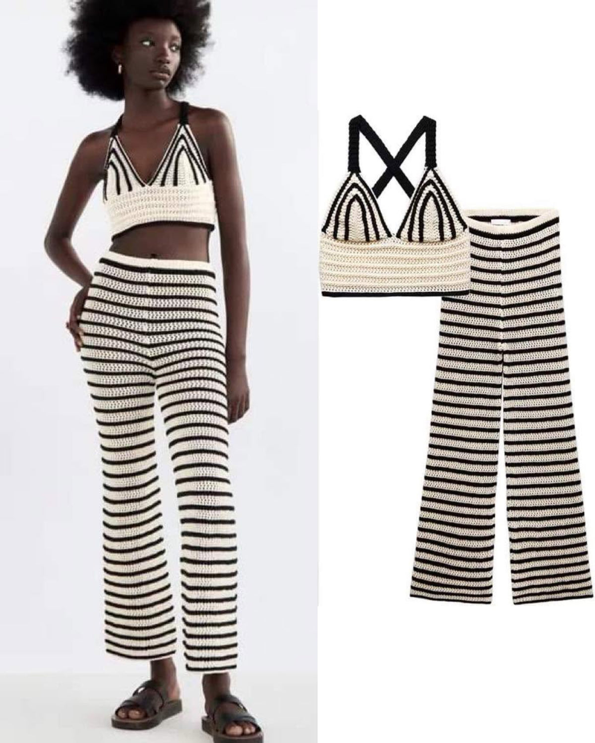 Striped Crochet Top & Pants Set