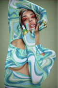 Jaded London Swirl Print Wrap Over Mesh Top With Gloves