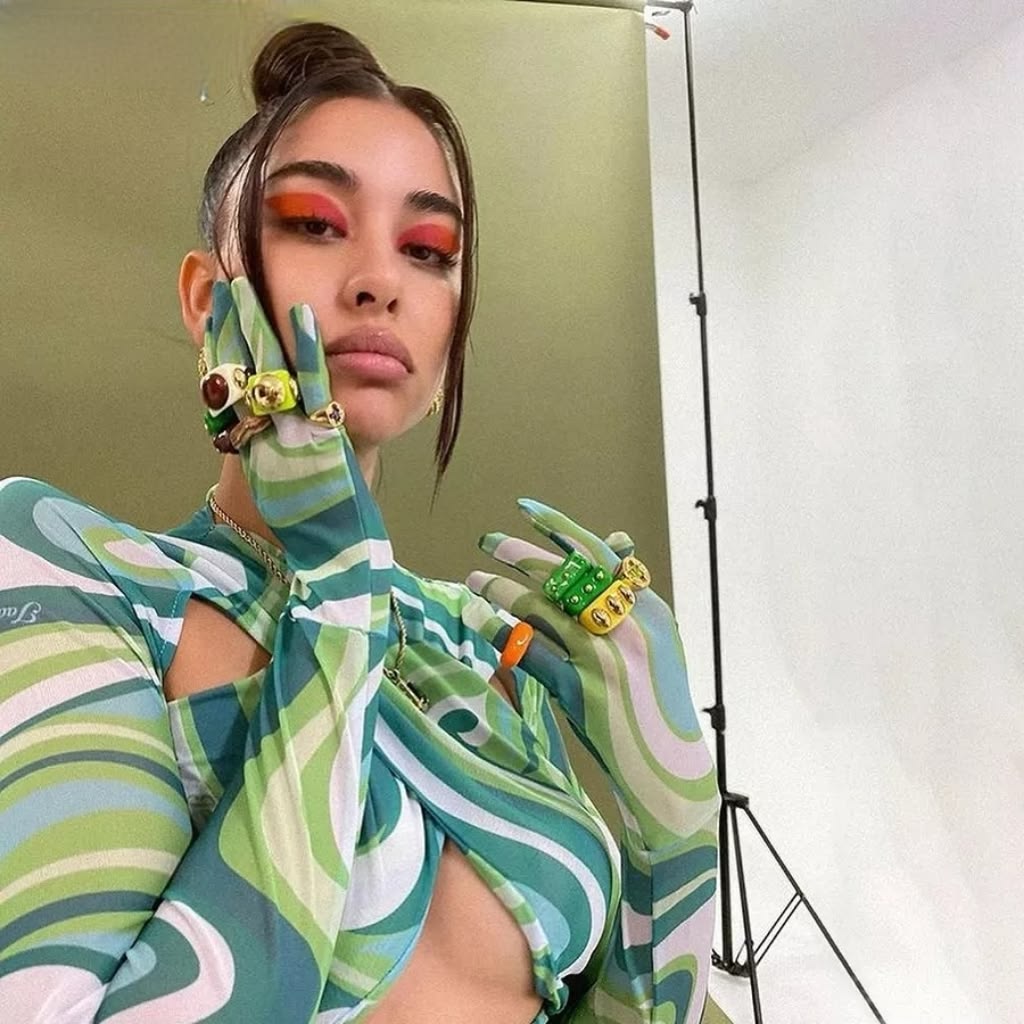 Jaded London Swirl Print Wrap Over Mesh Top With Gloves