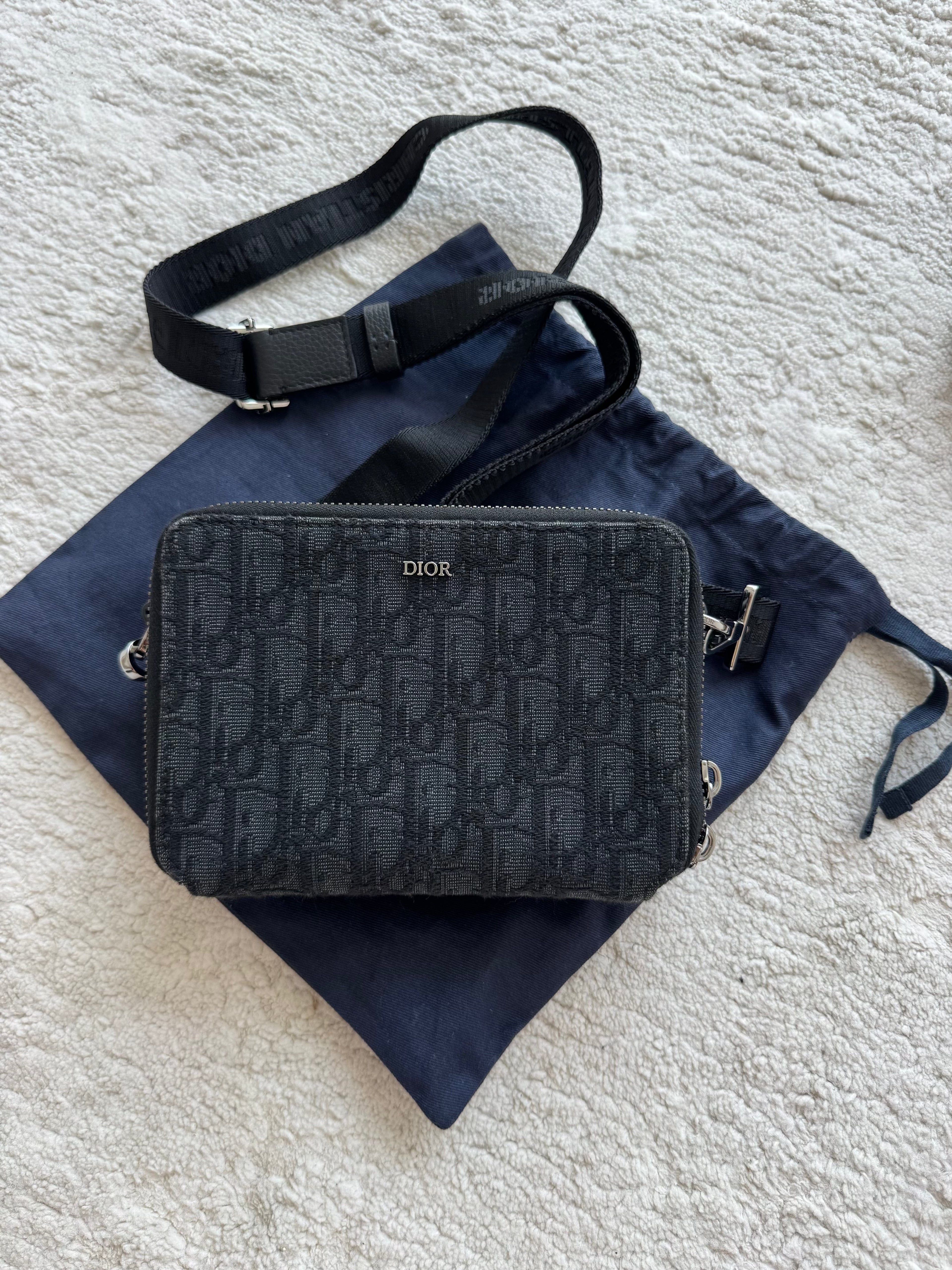 Dior Oblique Black Jacquard Crossbody Bag with Adjustable Strap