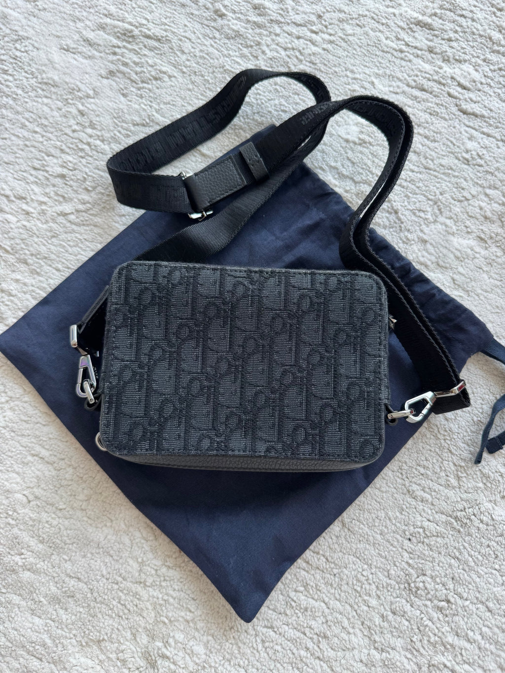Dior Oblique Black Jacquard Crossbody Bag with Adjustable Strap
