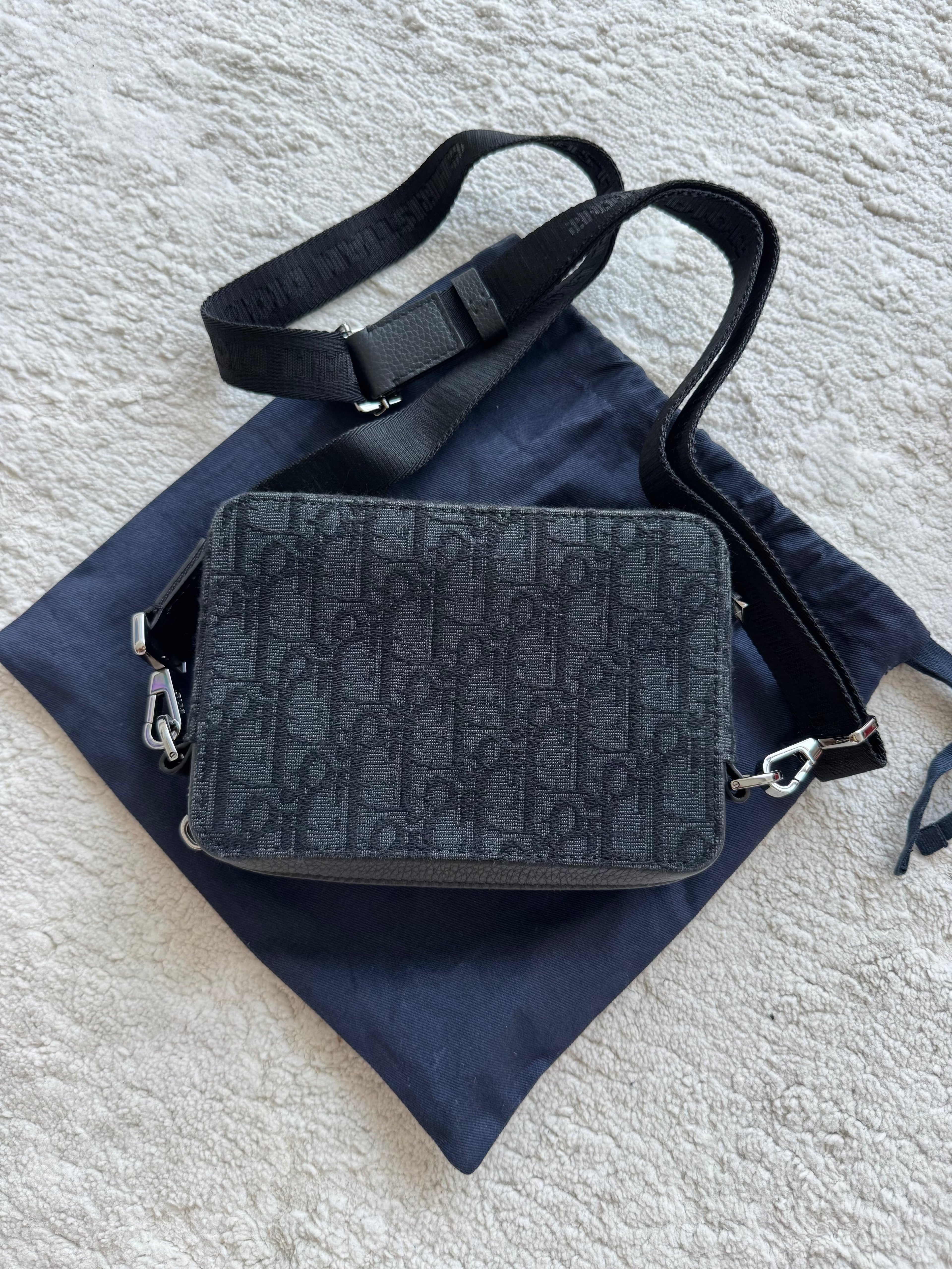 Dior Oblique Black Jacquard Crossbody Bag with Adjustable Strap